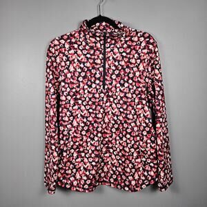 T by Talbots Womens M Half Zip Active Pullover UPF Jacket Floral Navy Pink Print